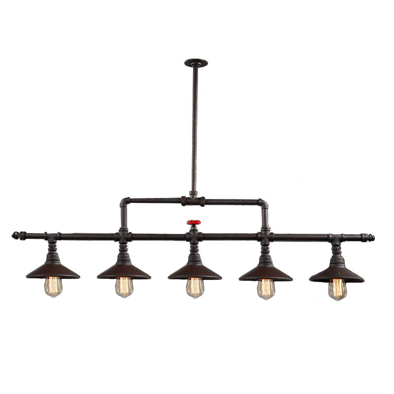 3/5 Lights Conical Pendant Lighting Industrial Style Rust Wrought Iron Island Light Fixture for Restaurant Clearhalo 'Ceiling Lights' 'Island Lights' Lighting' 605607