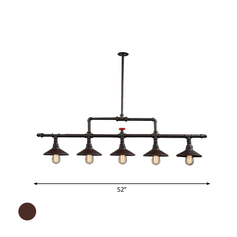 3/5 Lights Conical Pendant Lighting Industrial Style Rust Wrought Iron Island Light Fixture for Restaurant Clearhalo 'Ceiling Lights' 'Island Lights' Lighting' 605608