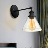 Clear Glass Black/Copper/Antique Brass Sconce Light Tapered 1-Light Industrial Wall Lamp Fixture for Living Room Clearhalo 'Art deco wall lights' 'Cast Iron' 'Glass' 'Industrial wall lights' 'Industrial' 'Middle century wall lights' 'Modern' 'Rustic wall lights' 'Tiffany' 'Traditional wall lights' 'Wall Lamps & Sconces' 'Wall Lights' Lighting' 605649