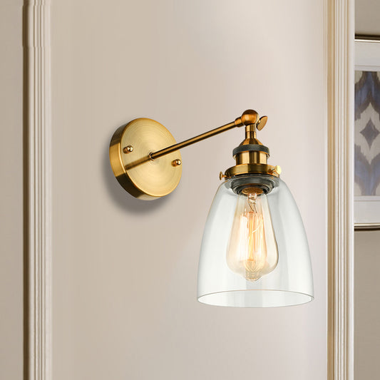 Bronze/Brass/Copper One Light Sconce Light Vintage Style Clear Glass Tapered Lighting Fixture for Living Room Clearhalo 'Cast Iron' 'Glass' 'Industrial wall lights' 'Industrial' 'Middle century wall lights' 'Modern' 'Tiffany' 'Traditional wall lights' 'Wall Lamps & Sconces' 'Wall Lights' Lighting' 605678