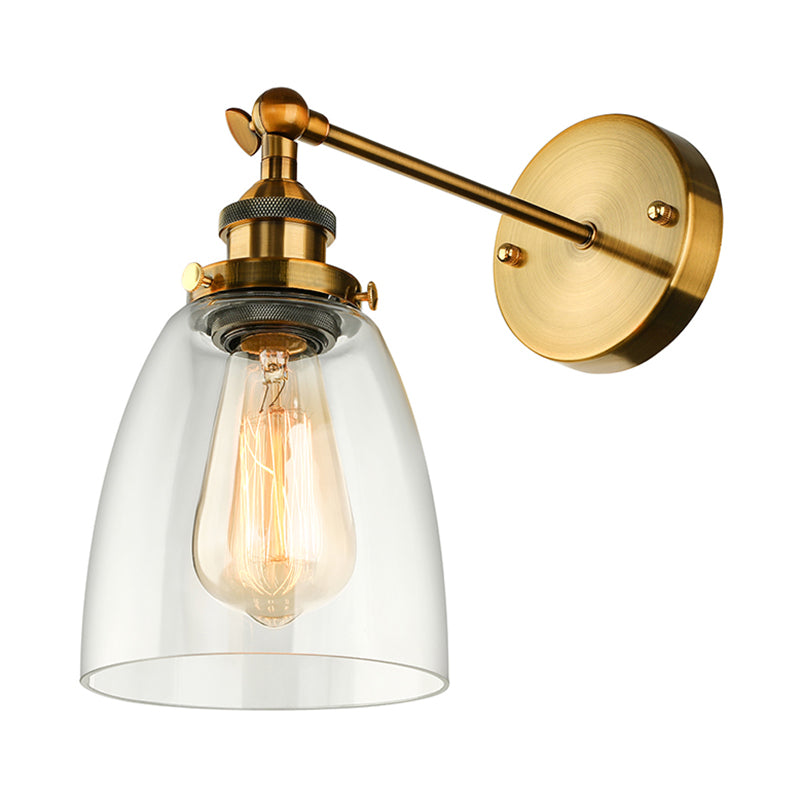 Bronze/Brass/Copper One Light Sconce Light Vintage Style Clear Glass Tapered Lighting Fixture for Living Room Clearhalo 'Cast Iron' 'Glass' 'Industrial wall lights' 'Industrial' 'Middle century wall lights' 'Modern' 'Tiffany' 'Traditional wall lights' 'Wall Lamps & Sconces' 'Wall Lights' Lighting' 605679