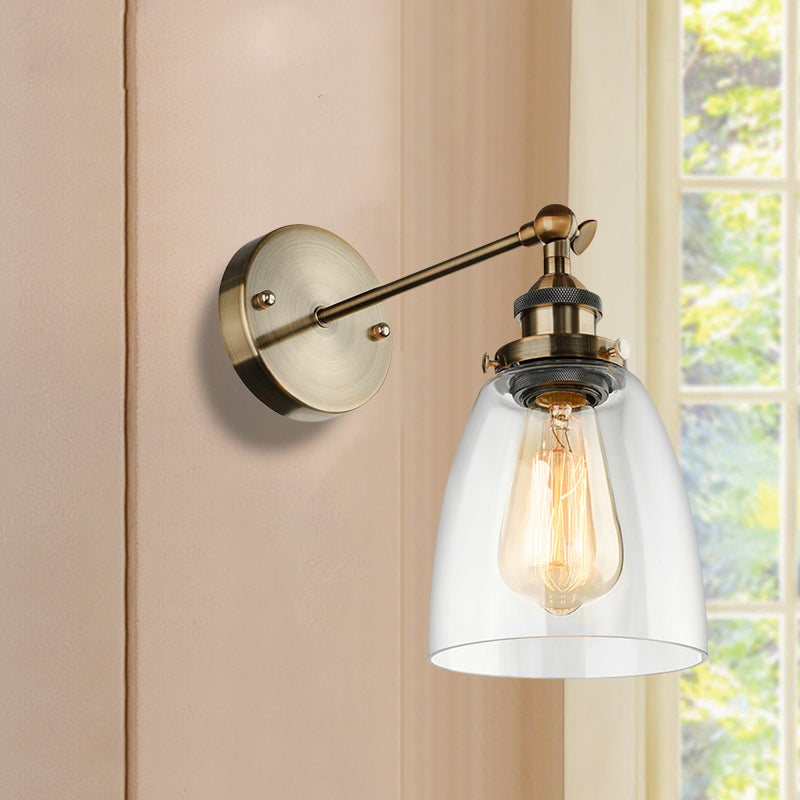 Bronze/Brass/Copper One Light Sconce Light Vintage Style Clear Glass Tapered Lighting Fixture for Living Room Bronze Clearhalo 'Cast Iron' 'Glass' 'Industrial wall lights' 'Industrial' 'Middle century wall lights' 'Modern' 'Tiffany' 'Traditional wall lights' 'Wall Lamps & Sconces' 'Wall Lights' Lighting' 605682