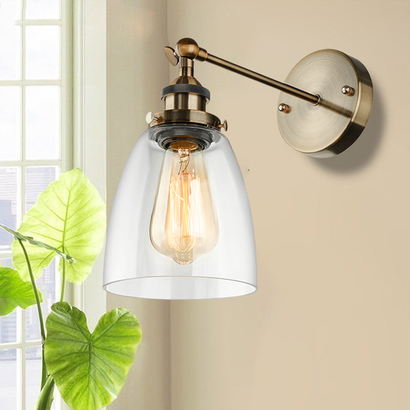 Bronze/Brass/Copper One Light Sconce Light Vintage Style Clear Glass Tapered Lighting Fixture for Living Room Clearhalo 'Cast Iron' 'Glass' 'Industrial wall lights' 'Industrial' 'Middle century wall lights' 'Modern' 'Tiffany' 'Traditional wall lights' 'Wall Lamps & Sconces' 'Wall Lights' Lighting' 605683