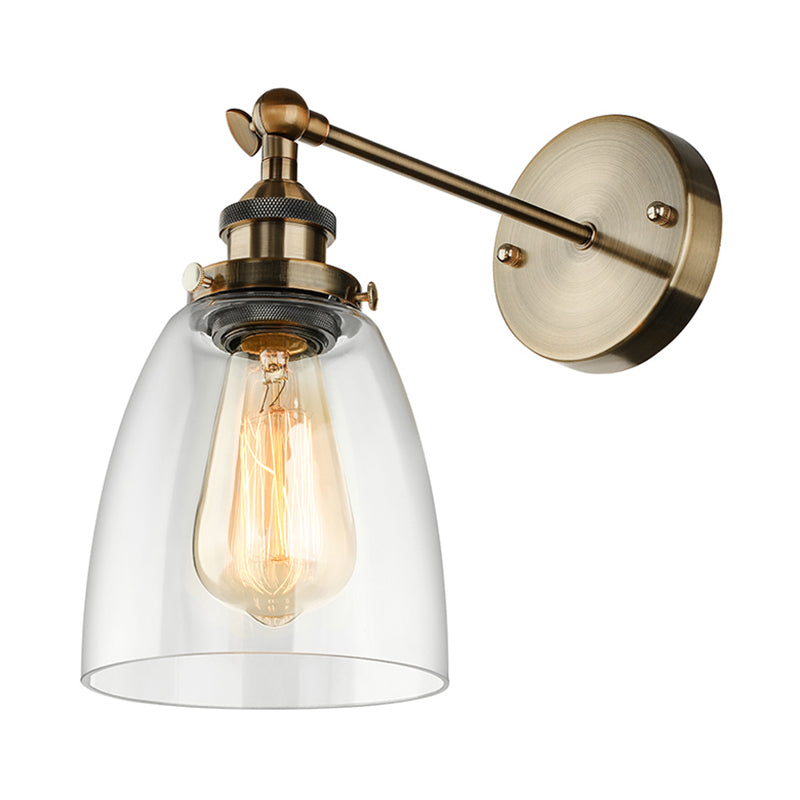 Bronze/Brass/Copper One Light Sconce Light Vintage Style Clear Glass Tapered Lighting Fixture for Living Room Clearhalo 'Cast Iron' 'Glass' 'Industrial wall lights' 'Industrial' 'Middle century wall lights' 'Modern' 'Tiffany' 'Traditional wall lights' 'Wall Lamps & Sconces' 'Wall Lights' Lighting' 605684