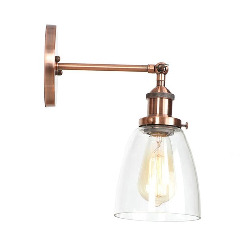 Bronze/Brass/Copper One Light Sconce Light Vintage Style Clear Glass Tapered Lighting Fixture for Living Room Clearhalo 'Cast Iron' 'Glass' 'Industrial wall lights' 'Industrial' 'Middle century wall lights' 'Modern' 'Tiffany' 'Traditional wall lights' 'Wall Lamps & Sconces' 'Wall Lights' Lighting' 605689