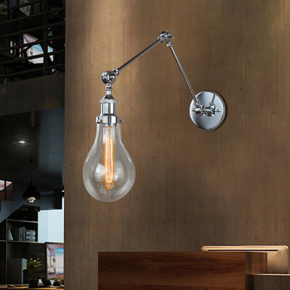 Bulb Shade Clear Glass Wall Hanging Light Industrial Single Light Living Room Sconce Lamp in Chrome Chrome Clearhalo 'Cast Iron' 'Glass' 'Industrial wall lights' 'Industrial' 'Middle century wall lights' 'Modern' 'Tiffany' 'Traditional wall lights' 'Wall Lamps & Sconces' 'Wall Lights' Lighting' 605711
