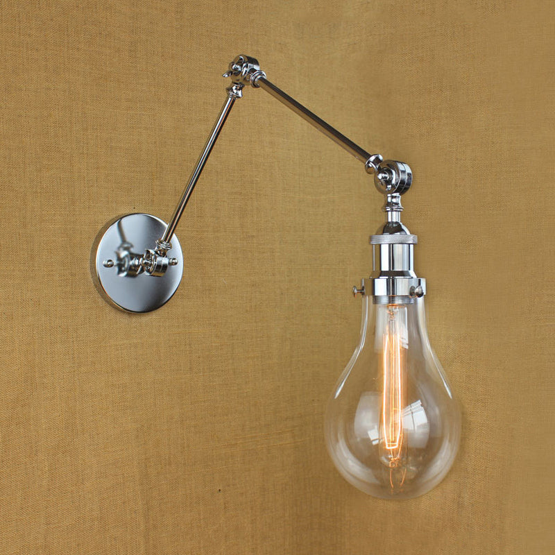 Bulb Shade Clear Glass Wall Hanging Light Industrial Single Light Living Room Sconce Lamp in Chrome Clearhalo 'Cast Iron' 'Glass' 'Industrial wall lights' 'Industrial' 'Middle century wall lights' 'Modern' 'Tiffany' 'Traditional wall lights' 'Wall Lamps & Sconces' 'Wall Lights' Lighting' 605712