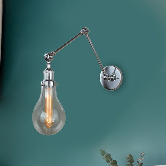 Bulb Shade Clear Glass Wall Hanging Light Industrial Single Light Living Room Sconce Lamp in Chrome Clearhalo 'Cast Iron' 'Glass' 'Industrial wall lights' 'Industrial' 'Middle century wall lights' 'Modern' 'Tiffany' 'Traditional wall lights' 'Wall Lamps & Sconces' 'Wall Lights' Lighting' 605713