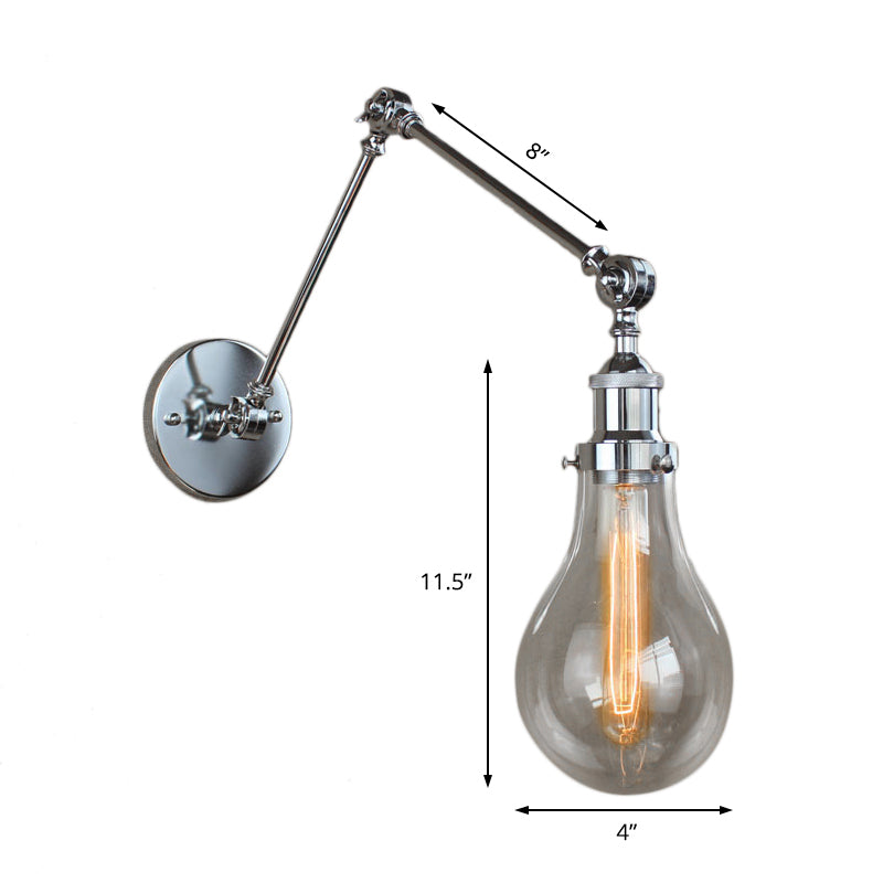 Bulb Shade Clear Glass Wall Hanging Light Industrial Single Light Living Room Sconce Lamp in Chrome Clearhalo 'Cast Iron' 'Glass' 'Industrial wall lights' 'Industrial' 'Middle century wall lights' 'Modern' 'Tiffany' 'Traditional wall lights' 'Wall Lamps & Sconces' 'Wall Lights' Lighting' 605715
