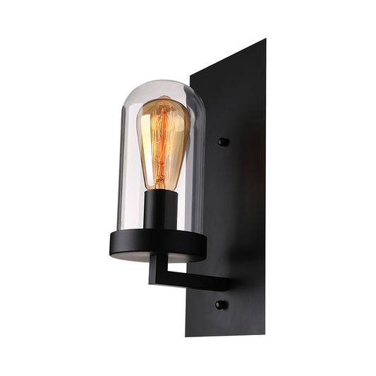 One Bulb Wall Light with Pill Capsule Shade Clear Glass Industrial Living Room Sconce Lighting Fixture in Black Clearhalo 'Cast Iron' 'Glass' 'Industrial wall lights' 'Industrial' 'Middle century wall lights' 'Modern' 'Tiffany' 'Traditional wall lights' 'Wall Lamps & Sconces' 'Wall Lights' Lighting' 605718