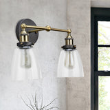 2 Lights Tapered Sconce Light Fixture Industrial Antique Brass Clear Glass Wall Lamp Clearhalo 'Cast Iron' 'Glass' 'Industrial wall lights' 'Industrial' 'Middle century wall lights' 'Modern' 'Tiffany' 'Traditional wall lights' 'Wall Lamps & Sconces' 'Wall Lights' Lighting' 605722