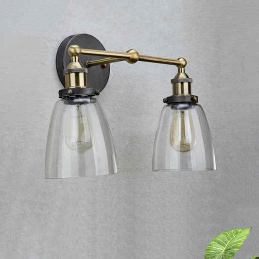 2 Lights Tapered Sconce Light Fixture Industrial Antique Brass Clear Glass Wall Lamp Clearhalo 'Cast Iron' 'Glass' 'Industrial wall lights' 'Industrial' 'Middle century wall lights' 'Modern' 'Tiffany' 'Traditional wall lights' 'Wall Lamps & Sconces' 'Wall Lights' Lighting' 605723