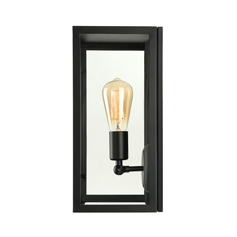 1 Light Rectangle Sconce Light Fixture Traditional Black Clear Glass Wall Lamp for Bedroom, Up/Down Clearhalo 'Cast Iron' 'Glass' 'Industrial wall lights' 'Industrial' 'Middle century wall lights' 'Modern' 'Tiffany' 'Traditional wall lights' 'Wall Lamps & Sconces' 'Wall Lights' Lighting' 605729