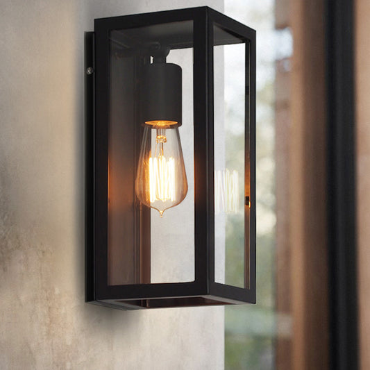 1 Light Rectangle Sconce Light Fixture Traditional Black Clear Glass Wall Lamp for Bedroom, Up/Down Black Down Clearhalo 'Cast Iron' 'Glass' 'Industrial wall lights' 'Industrial' 'Middle century wall lights' 'Modern' 'Tiffany' 'Traditional wall lights' 'Wall Lamps & Sconces' 'Wall Lights' Lighting' 605731