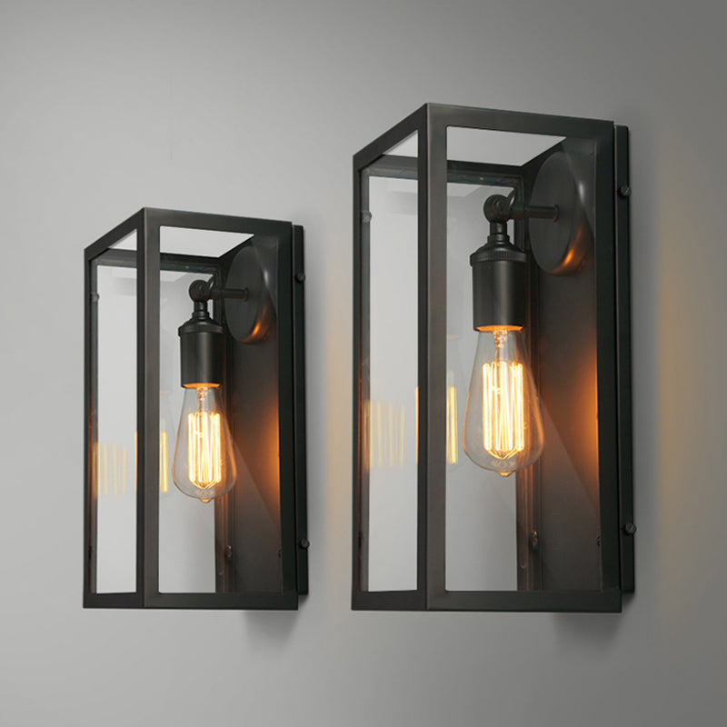 1 Light Rectangle Sconce Light Fixture Traditional Black Clear Glass Wall Lamp for Bedroom, Up/Down Clearhalo 'Cast Iron' 'Glass' 'Industrial wall lights' 'Industrial' 'Middle century wall lights' 'Modern' 'Tiffany' 'Traditional wall lights' 'Wall Lamps & Sconces' 'Wall Lights' Lighting' 605733
