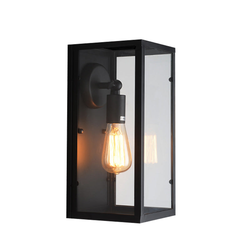 1 Light Rectangle Sconce Light Fixture Traditional Black Clear Glass Wall Lamp for Bedroom, Up/Down Clearhalo 'Cast Iron' 'Glass' 'Industrial wall lights' 'Industrial' 'Middle century wall lights' 'Modern' 'Tiffany' 'Traditional wall lights' 'Wall Lamps & Sconces' 'Wall Lights' Lighting' 605734