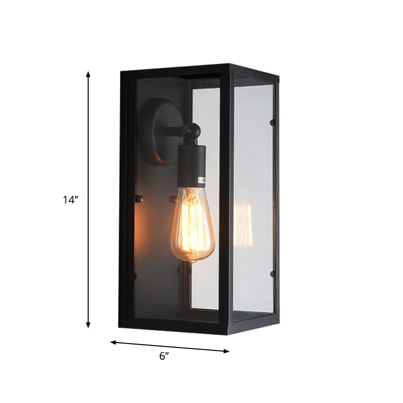 1 Light Rectangle Sconce Light Fixture Traditional Black Clear Glass Wall Lamp for Bedroom, Up/Down Clearhalo 'Cast Iron' 'Glass' 'Industrial wall lights' 'Industrial' 'Middle century wall lights' 'Modern' 'Tiffany' 'Traditional wall lights' 'Wall Lamps & Sconces' 'Wall Lights' Lighting' 605735
