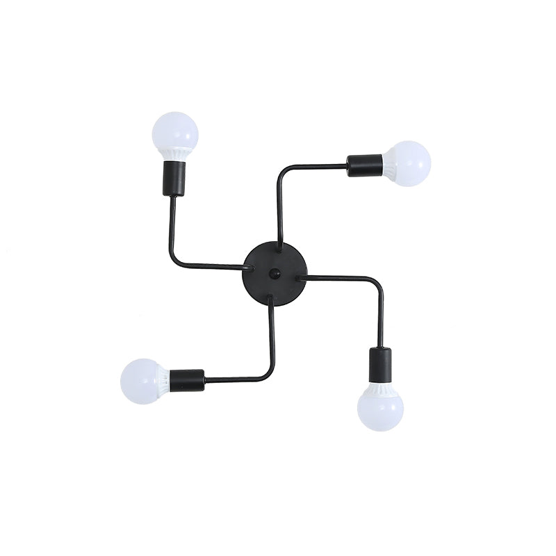 Loft Industrial Exposed Semi Flush Light Fixture 4/6-Head Metallic Ceiling Light Fixture in Black/White for Living Room Clearhalo 'Ceiling Lights' 'Close To Ceiling Lights' 'Close to ceiling' 'Semi-flushmount' Lighting' 605749