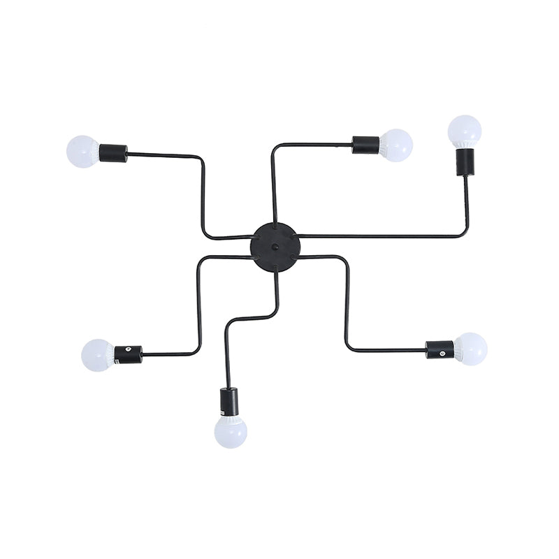 Loft Industrial Exposed Semi Flush Light Fixture 4/6-Head Metallic Ceiling Light Fixture in Black/White for Living Room Clearhalo 'Ceiling Lights' 'Close To Ceiling Lights' 'Close to ceiling' 'Semi-flushmount' Lighting' 605754