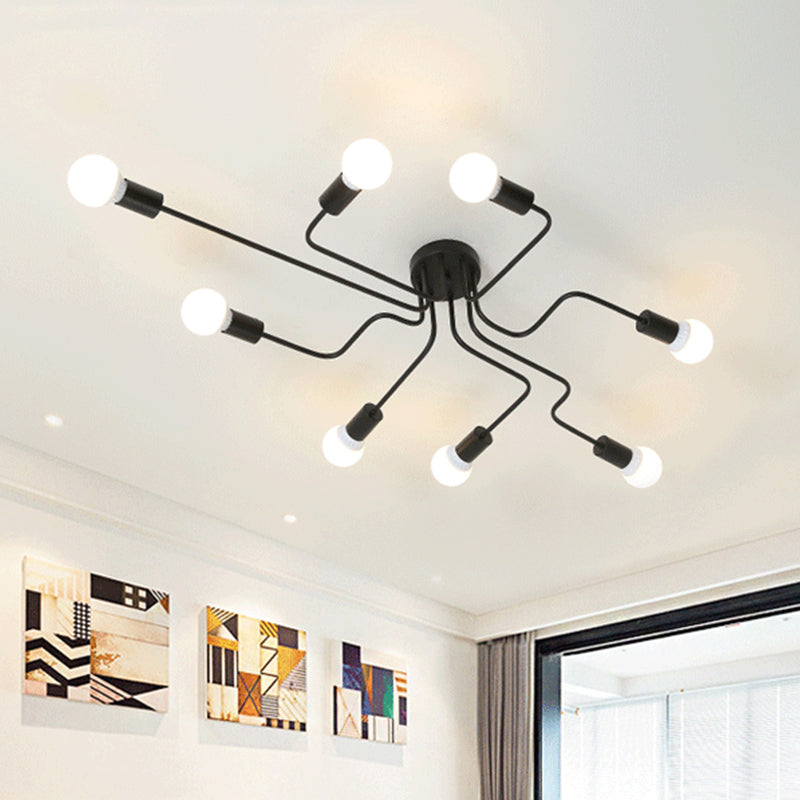 Loft Industrial Exposed Semi Flush Light Fixture 4/6-Head Metallic Ceiling Light Fixture in Black/White for Living Room Clearhalo 'Ceiling Lights' 'Close To Ceiling Lights' 'Close to ceiling' 'Semi-flushmount' Lighting' 605758