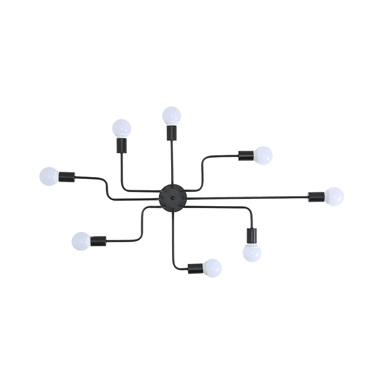 Loft Industrial Exposed Semi Flush Light Fixture 4/6-Head Metallic Ceiling Light Fixture in Black/White for Living Room Clearhalo 'Ceiling Lights' 'Close To Ceiling Lights' 'Close to ceiling' 'Semi-flushmount' Lighting' 605759