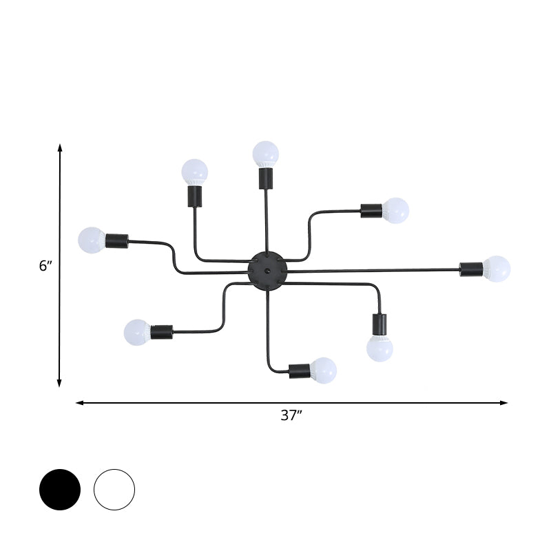 Loft Industrial Exposed Semi Flush Light Fixture 4/6-Head Metallic Ceiling Light Fixture in Black/White for Living Room Clearhalo 'Ceiling Lights' 'Close To Ceiling Lights' 'Close to ceiling' 'Semi-flushmount' Lighting' 605760
