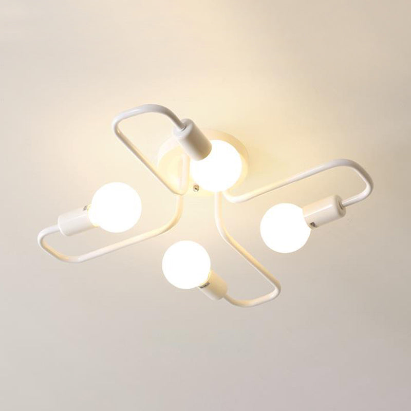 Loft Industrial Exposed Semi Flush Light Fixture 4/6-Head Metallic Ceiling Light Fixture in Black/White for Living Room Clearhalo 'Ceiling Lights' 'Close To Ceiling Lights' 'Close to ceiling' 'Semi-flushmount' Lighting' 605763