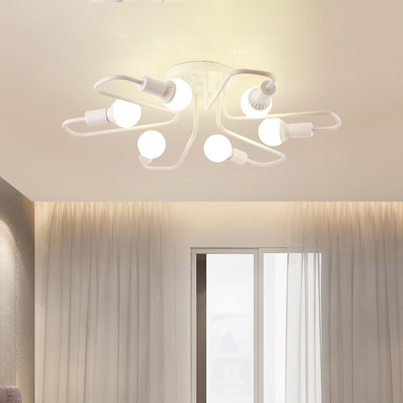 Loft Industrial Exposed Semi Flush Light Fixture 4/6-Head Metallic Ceiling Light Fixture in Black/White for Living Room Clearhalo 'Ceiling Lights' 'Close To Ceiling Lights' 'Close to ceiling' 'Semi-flushmount' Lighting' 605767