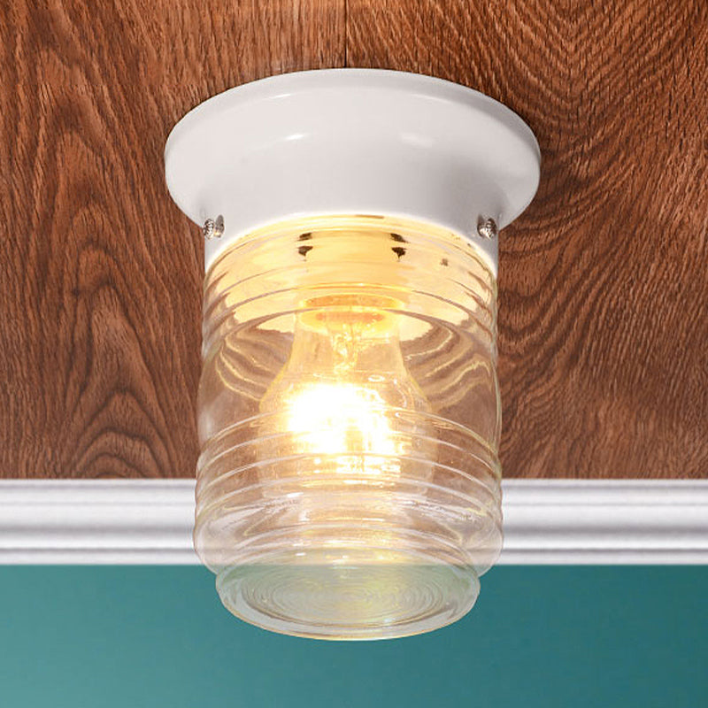 Cylinder Hand Blown Glass Flush Mount Industrial 1 Bulb Living Room Ceiling Light in Black/White White Clearhalo 'Ceiling Lights' 'Close To Ceiling Lights' 'Close to ceiling' 'Flush mount' 'Industrial Flush Mount' Lighting' 605783