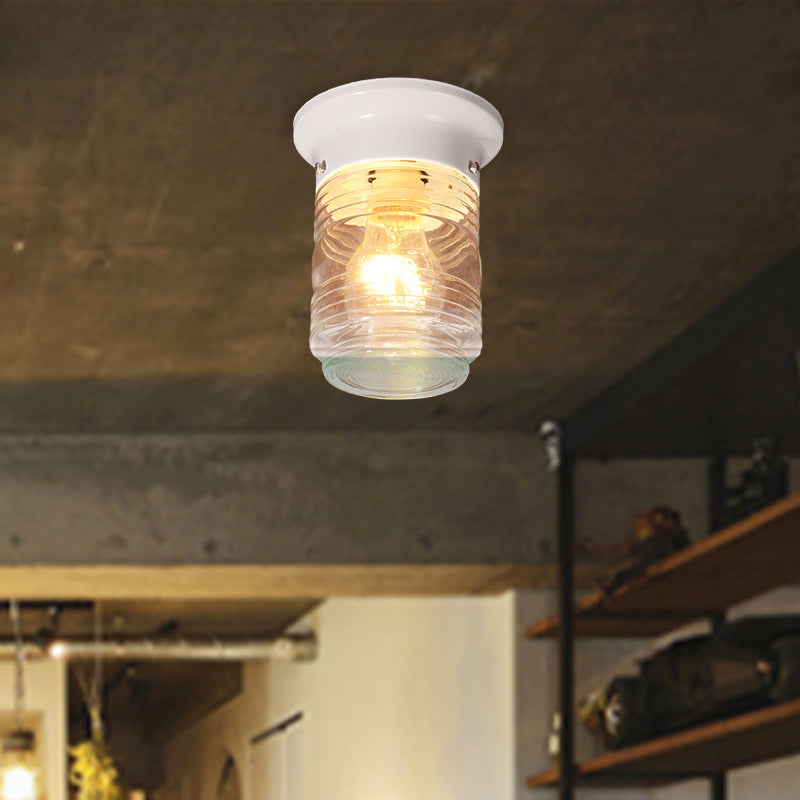 Cylinder Hand Blown Glass Flush Mount Industrial 1 Bulb Living Room Ceiling Light in Black/White Clearhalo 'Ceiling Lights' 'Close To Ceiling Lights' 'Close to ceiling' 'Flush mount' 'Industrial Flush Mount' Lighting' 605784