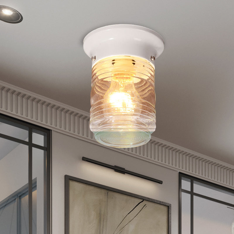 Cylinder Hand Blown Glass Flush Mount Industrial 1 Bulb Living Room Ceiling Light in Black/White Clearhalo 'Ceiling Lights' 'Close To Ceiling Lights' 'Close to ceiling' 'Flush mount' 'Industrial Flush Mount' Lighting' 605785