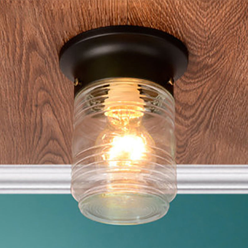 Cylinder Hand Blown Glass Flush Mount Industrial 1 Bulb Living Room Ceiling Light in Black/White Black Clearhalo 'Ceiling Lights' 'Close To Ceiling Lights' 'Close to ceiling' 'Flush mount' 'Industrial Flush Mount' Lighting' 605788