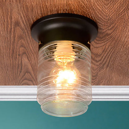 Cylinder Hand Blown Glass Flush Mount Industrial 1 Bulb Living Room Ceiling Light in Black/White Black Clearhalo 'Ceiling Lights' 'Close To Ceiling Lights' 'Close to ceiling' 'Flush mount' 'Industrial Flush Mount' Lighting' 605788