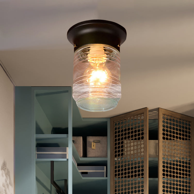 Cylinder Hand Blown Glass Flush Mount Industrial 1 Bulb Living Room Ceiling Light in Black/White Clearhalo 'Ceiling Lights' 'Close To Ceiling Lights' 'Close to ceiling' 'Flush mount' 'Industrial Flush Mount' Lighting' 605789