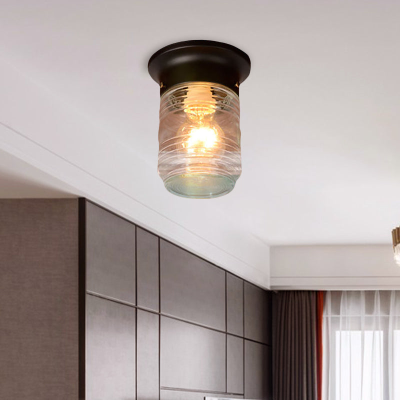 Cylinder Hand Blown Glass Flush Mount Industrial 1 Bulb Living Room Ceiling Light in Black/White Clearhalo 'Ceiling Lights' 'Close To Ceiling Lights' 'Close to ceiling' 'Flush mount' 'Industrial Flush Mount' Lighting' 605790