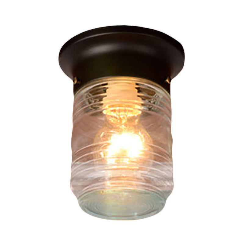 Cylinder Hand Blown Glass Flush Mount Industrial 1 Bulb Living Room Ceiling Light in Black/White Clearhalo 'Ceiling Lights' 'Close To Ceiling Lights' 'Close to ceiling' 'Flush mount' 'Industrial Flush Mount' Lighting' 605791
