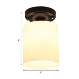 Black One Light Ceiling Mount Industrial Milky Glass Cylinder Semi Flush Light for Corridor Clearhalo 'Ceiling Lights' 'Close To Ceiling Lights' 'Close to ceiling' 'Glass shade' 'Glass' 'Island Lights' 'Semi-flushmount' Lighting' 605821