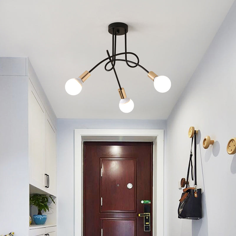Black/Gold Twisted Semi Flush Mount Lighting with Open Bulb Industrial Metal 3/5/6-Light Kitchen Ceiling Light Clearhalo 'Ceiling Lights' 'Close To Ceiling Lights' 'Close to ceiling' 'Semi-flushmount' Lighting' 606040