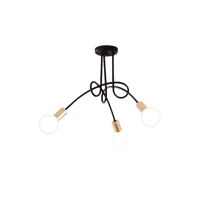 Black/Gold Twisted Semi Flush Mount Lighting with Open Bulb Industrial Metal 3/5/6-Light Kitchen Ceiling Light Clearhalo 'Ceiling Lights' 'Close To Ceiling Lights' 'Close to ceiling' 'Semi-flushmount' Lighting' 606041