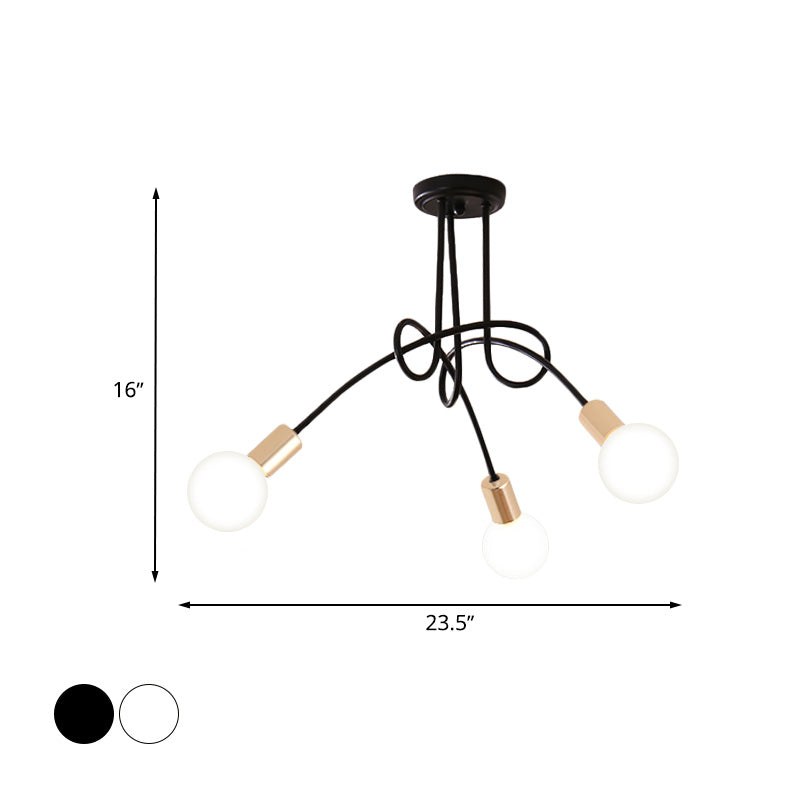 Black/Gold Twisted Semi Flush Mount Lighting with Open Bulb Industrial Metal 3/5/6-Light Kitchen Ceiling Light Clearhalo 'Ceiling Lights' 'Close To Ceiling Lights' 'Close to ceiling' 'Semi-flushmount' Lighting' 606042