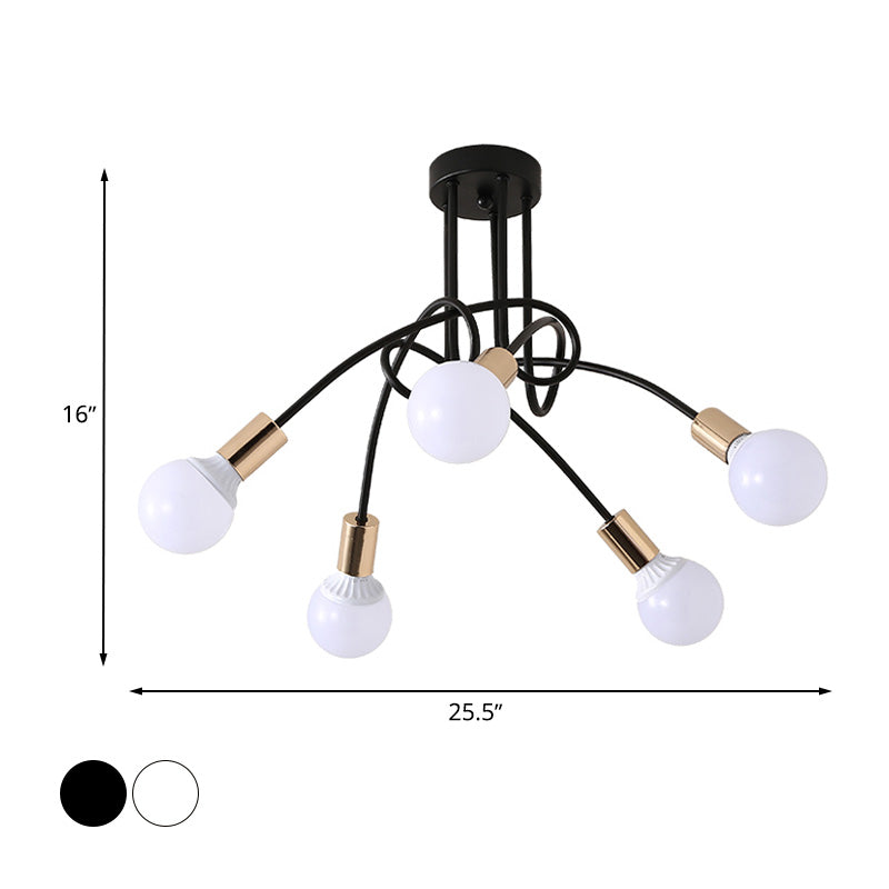 Black/Gold Twisted Semi Flush Mount Lighting with Open Bulb Industrial Metal 3/5/6-Light Kitchen Ceiling Light Clearhalo 'Ceiling Lights' 'Close To Ceiling Lights' 'Close to ceiling' 'Semi-flushmount' Lighting' 606047