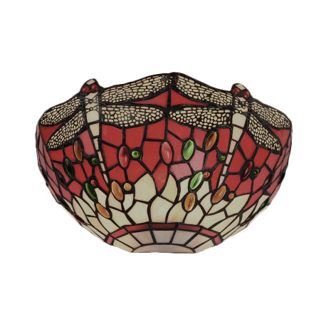 Half-Bowl Wall Light with Dragonfly and Jewel Tiffany Stained Glass Wall Sconce in Red/Blue for Cafe Clearhalo 'Industrial' 'Middle century wall lights' 'Tiffany wall lights' 'Tiffany' 'Wall Lamps & Sconces' 'Wall Lights' Lighting' 60605
