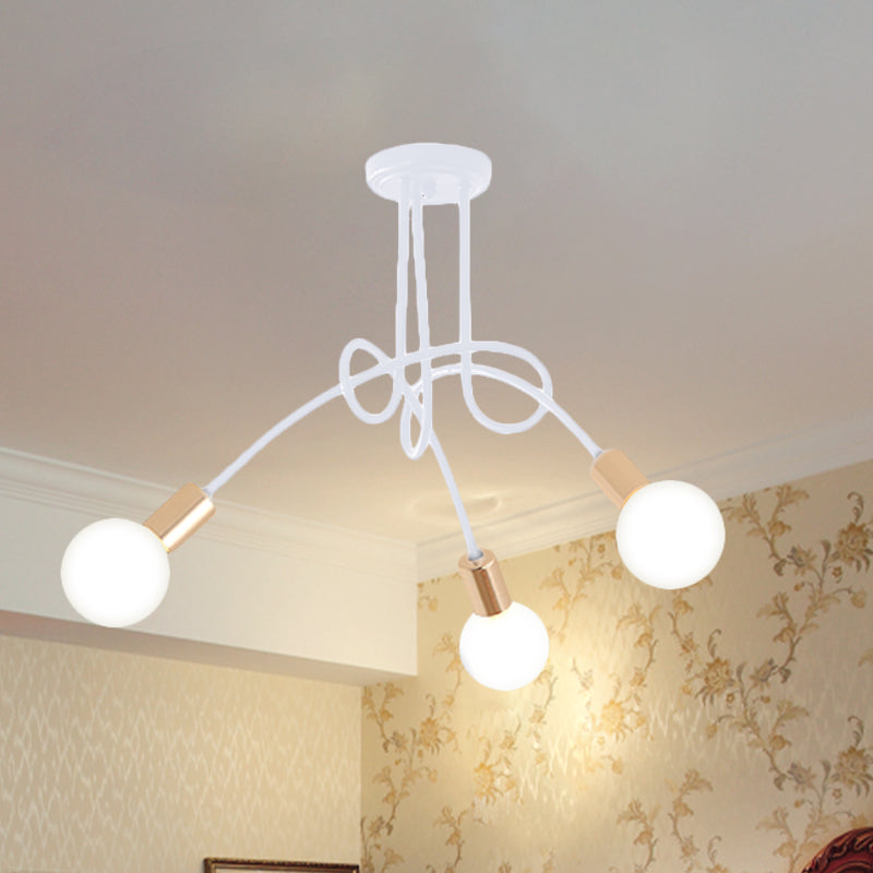 Black/Gold Twisted Semi Flush Mount Lighting with Open Bulb Industrial Metal 3/5/6-Light Kitchen Ceiling Light 3 White Clearhalo 'Ceiling Lights' 'Close To Ceiling Lights' 'Close to ceiling' 'Semi-flushmount' Lighting' 606053