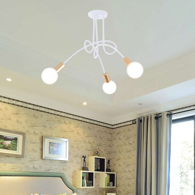 Black/Gold Twisted Semi Flush Mount Lighting with Open Bulb Industrial Metal 3/5/6-Light Kitchen Ceiling Light Clearhalo 'Ceiling Lights' 'Close To Ceiling Lights' 'Close to ceiling' 'Semi-flushmount' Lighting' 606054