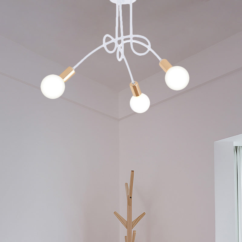 Black/Gold Twisted Semi Flush Mount Lighting with Open Bulb Industrial Metal 3/5/6-Light Kitchen Ceiling Light Clearhalo 'Ceiling Lights' 'Close To Ceiling Lights' 'Close to ceiling' 'Semi-flushmount' Lighting' 606055