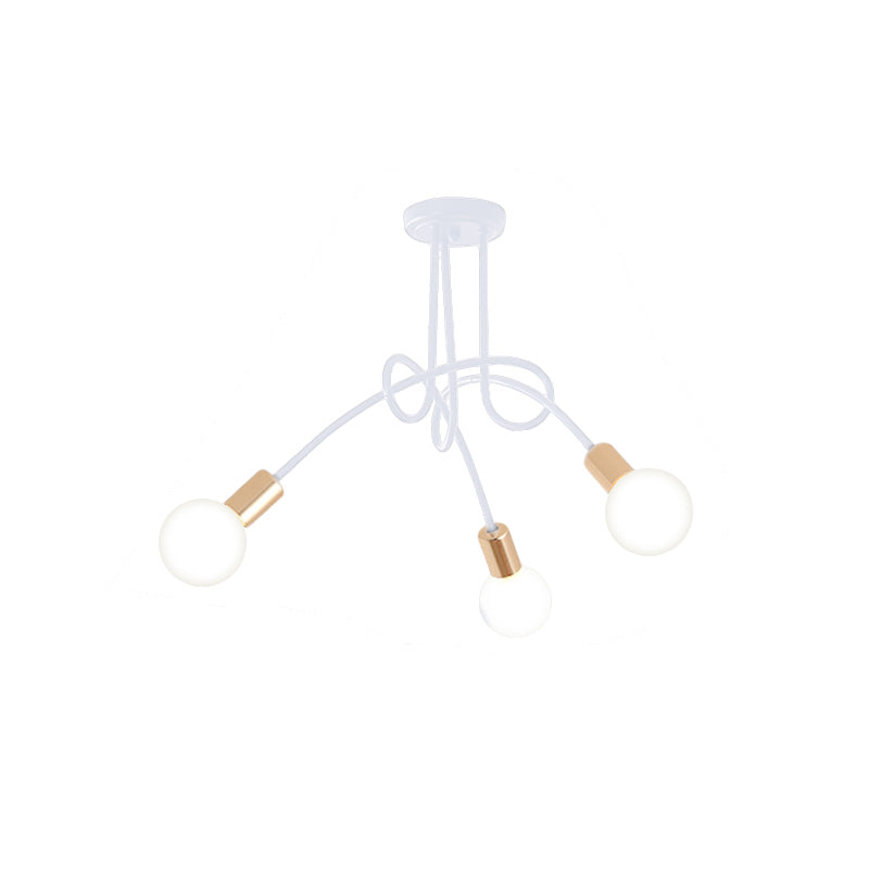 Black/Gold Twisted Semi Flush Mount Lighting with Open Bulb Industrial Metal 3/5/6-Light Kitchen Ceiling Light Clearhalo 'Ceiling Lights' 'Close To Ceiling Lights' 'Close to ceiling' 'Semi-flushmount' Lighting' 606056