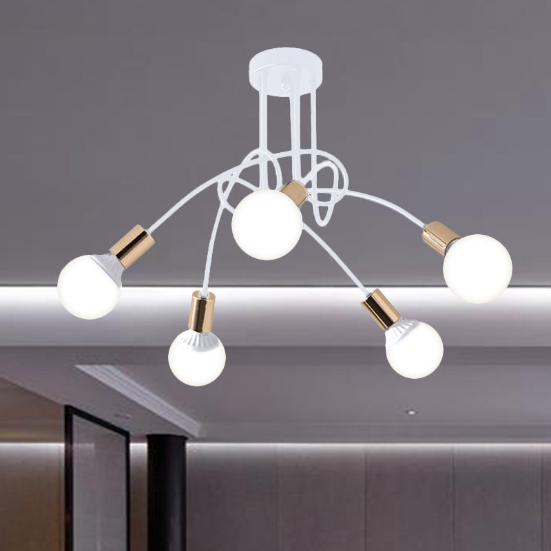 Black/Gold Twisted Semi Flush Mount Lighting with Open Bulb Industrial Metal 3/5/6-Light Kitchen Ceiling Light 5 White Clearhalo 'Ceiling Lights' 'Close To Ceiling Lights' 'Close to ceiling' 'Semi-flushmount' Lighting' 606057