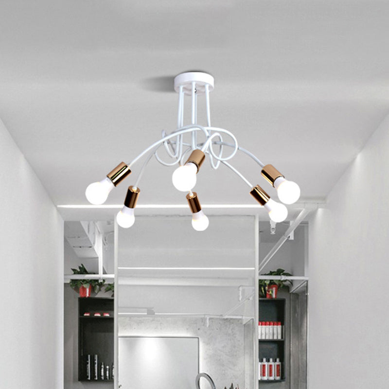 Black/Gold Twisted Semi Flush Mount Lighting with Open Bulb Industrial Metal 3/5/6-Light Kitchen Ceiling Light Clearhalo 'Ceiling Lights' 'Close To Ceiling Lights' 'Close to ceiling' 'Semi-flushmount' Lighting' 606058