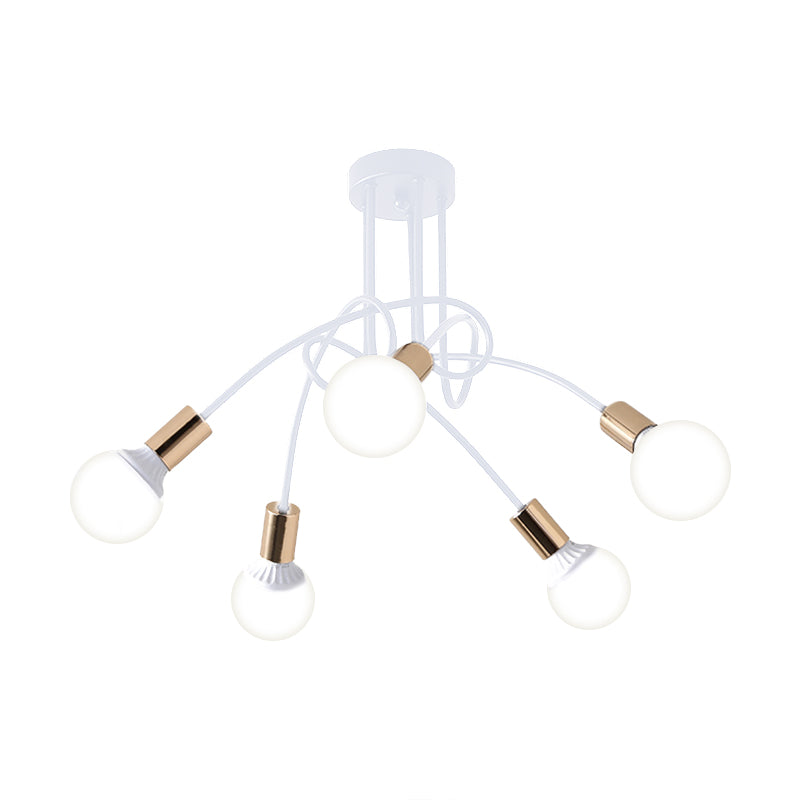 Black/Gold Twisted Semi Flush Mount Lighting with Open Bulb Industrial Metal 3/5/6-Light Kitchen Ceiling Light Clearhalo 'Ceiling Lights' 'Close To Ceiling Lights' 'Close to ceiling' 'Semi-flushmount' Lighting' 606060