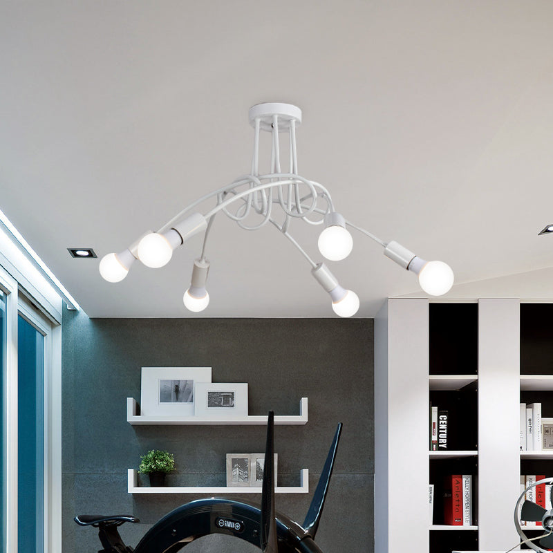 Black/Gold Twisted Semi Flush Mount Lighting with Open Bulb Industrial Metal 3/5/6-Light Kitchen Ceiling Light Clearhalo 'Ceiling Lights' 'Close To Ceiling Lights' 'Close to ceiling' 'Semi-flushmount' Lighting' 606062